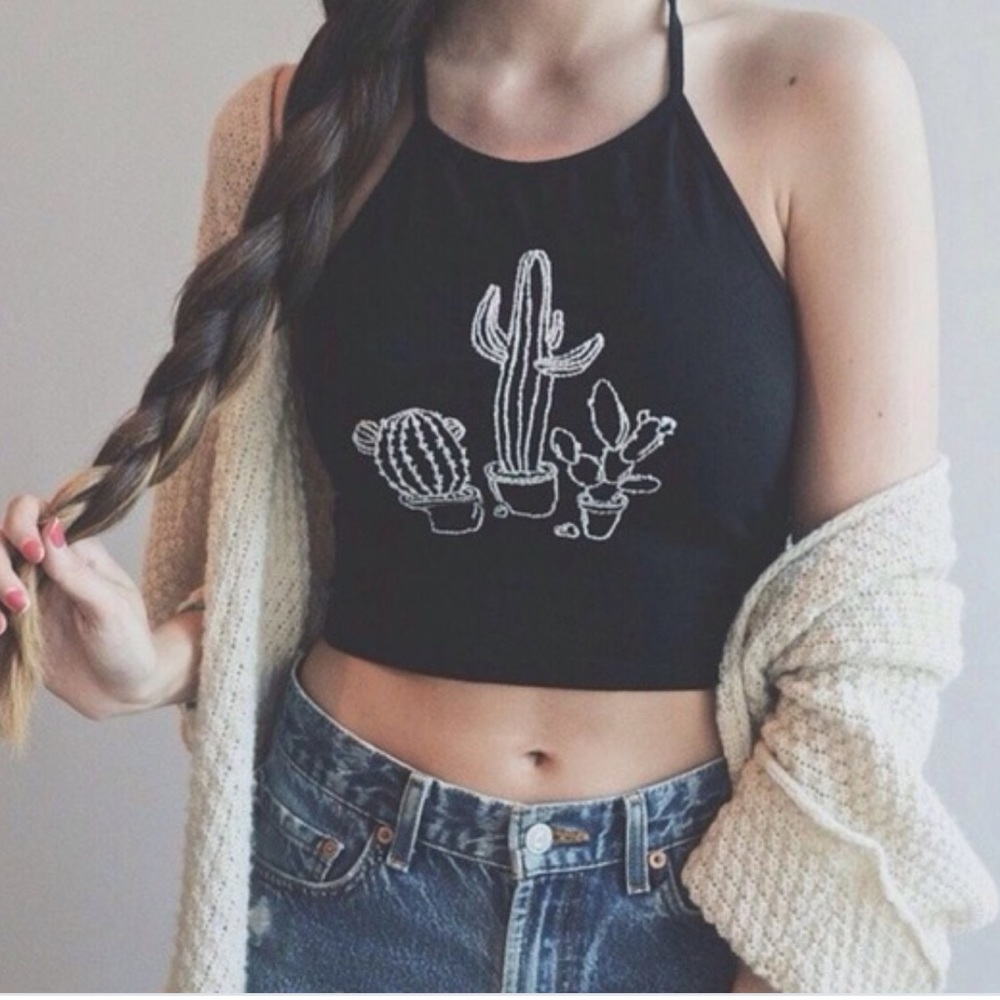 Cactus embroidered halter